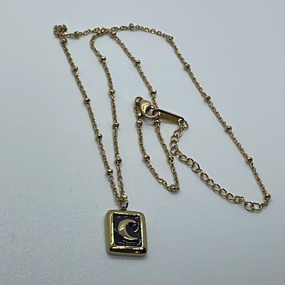 Gold Tone Moon 🌙 Black Enamel Pendant Necklace - Picture 5 of 9